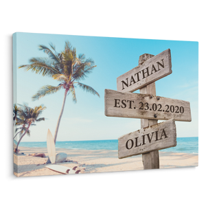 Couple Custom Street Sign Canvas Art Print Sunset Beach Meadow Background personalized gift for couple, anniversary gift