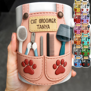 Customizable Cat Groomer Gear Design With Paw Prints And Tools, Coffee Mug, Gift For Pet Lovers