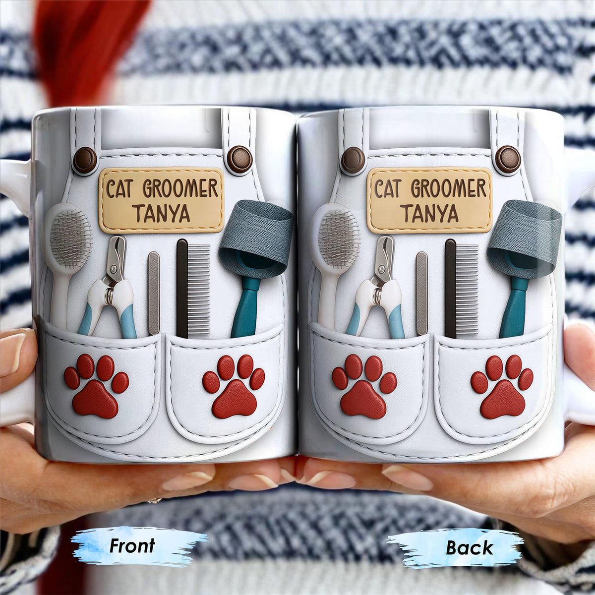Customizable Cat Groomer Gear Design With Paw Prints And Tools, Coffee Mug, Gift For Pet Lovers