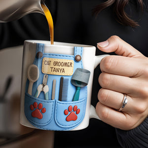Customizable Cat Groomer Gear Design With Paw Prints And Tools, Coffee Mug, Gift For Pet Lovers