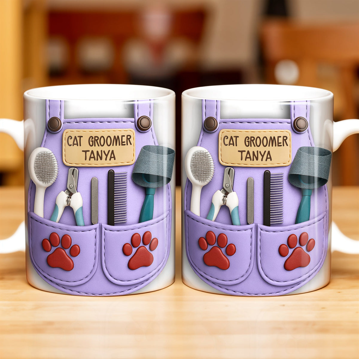 Customizable Cat Groomer Gear Design With Paw Prints And Tools, Coffee Mug, Gift For Pet Lovers