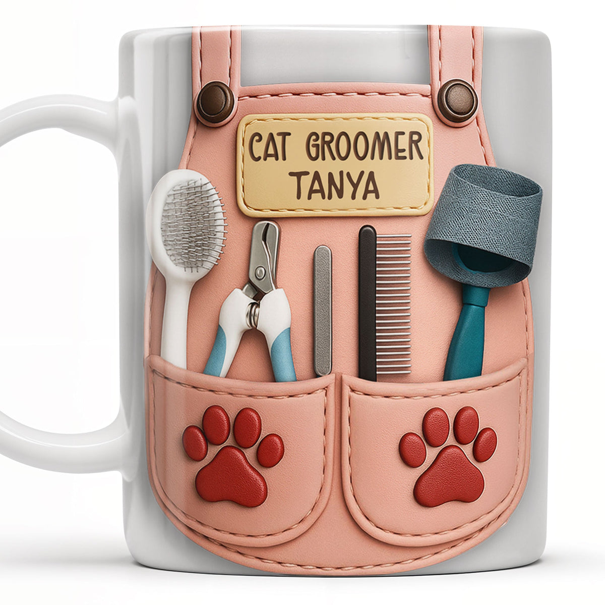 Customizable Cat Groomer Gear Design With Paw Prints And Tools, Coffee Mug, Gift For Pet Lovers