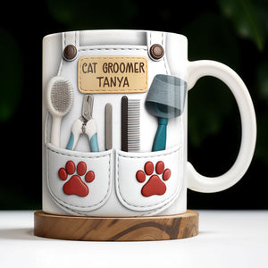 Customizable Cat Groomer Gear Design With Paw Prints And Tools, Coffee Mug, Gift For Pet Lovers