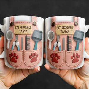 Customizable Cat Groomer Gear Design With Paw Prints And Tools, Coffee Mug, Gift For Pet Lovers
