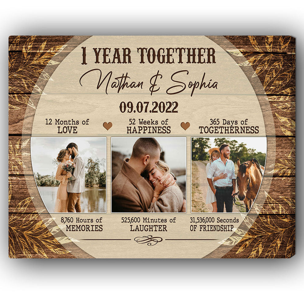 1 Year Anniversary gift for Him for Her - Personalized One Year Anniversary present - 1 Year Together - Custom Canvas