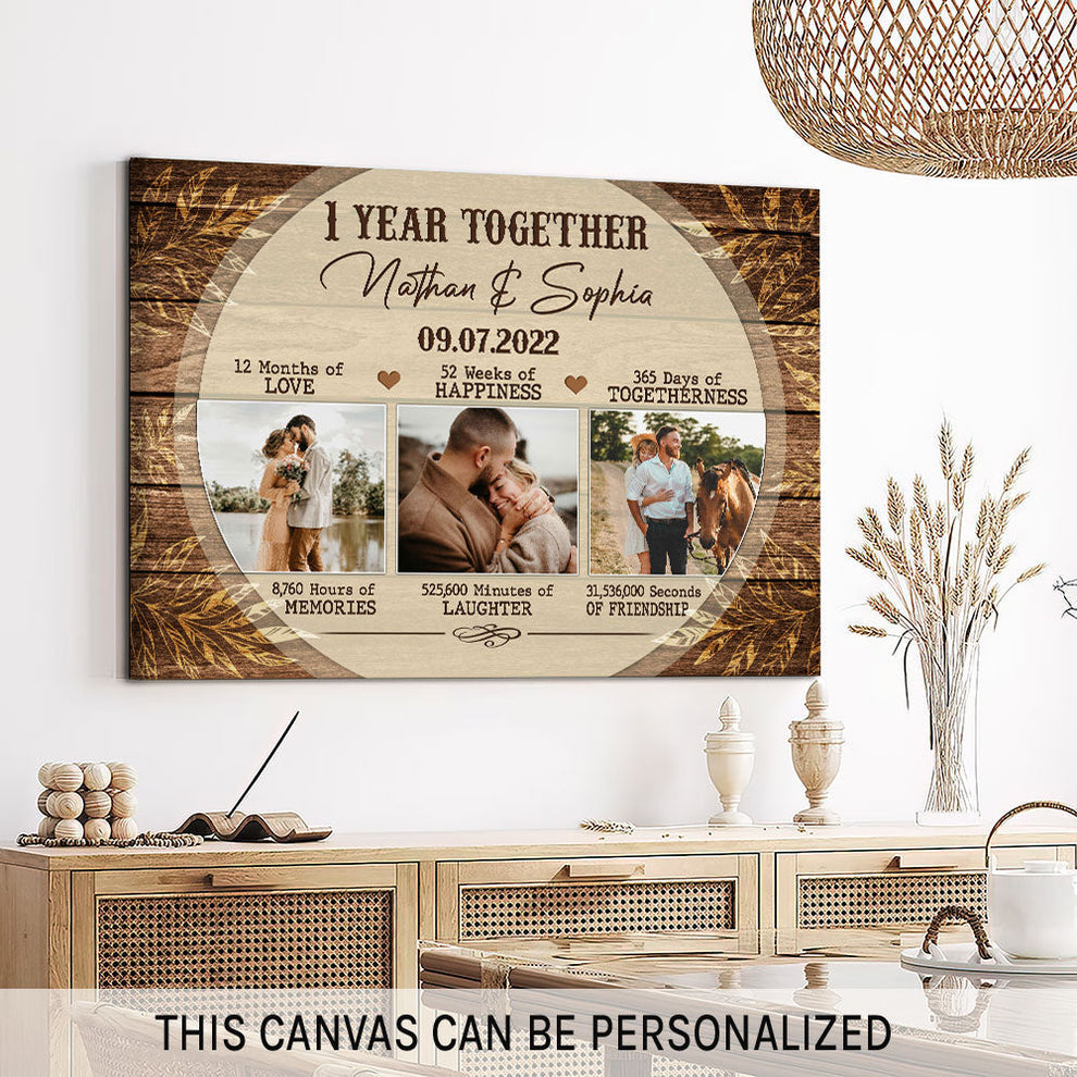 1 Year Anniversary gift for Him for Her - Personalized One Year Anniversary present - 1 Year Together - Custom Canvas