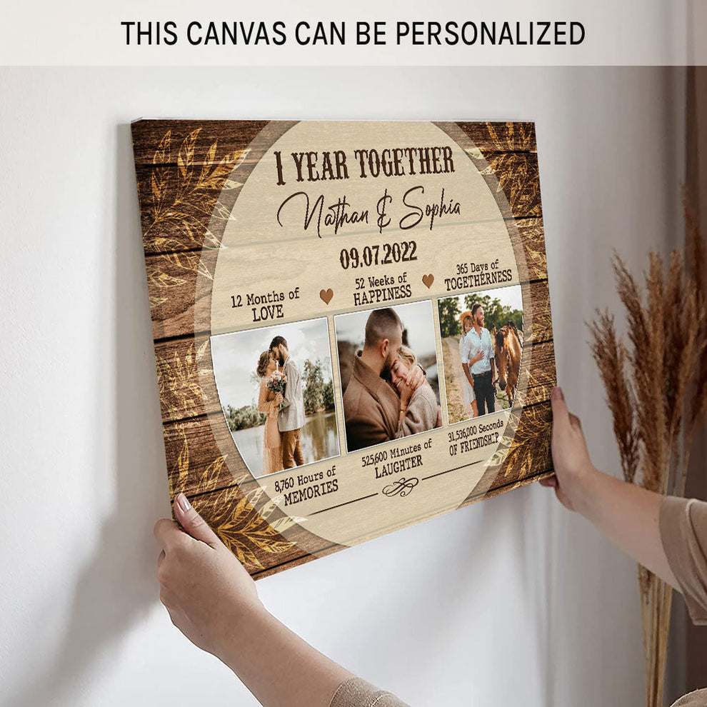 1 Year Anniversary gift for Him for Her - Personalized One Year Anniversary present - 1 Year Together - Custom Canvas