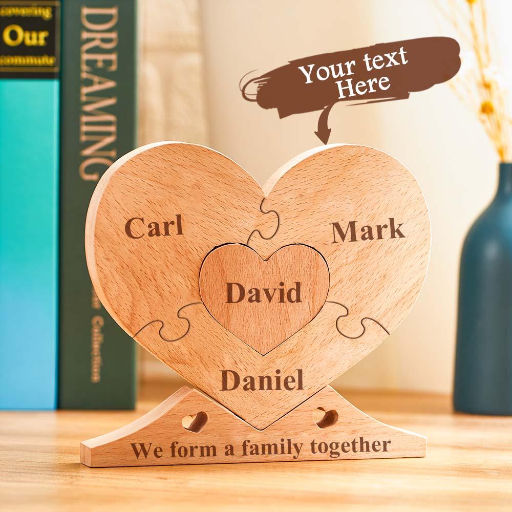 Custom Engraved Wooden Name Heart Puzzle Decor Family Name Heart Puzzle Home Decoration Father's Day Gift For Dad Gift For Grandpa