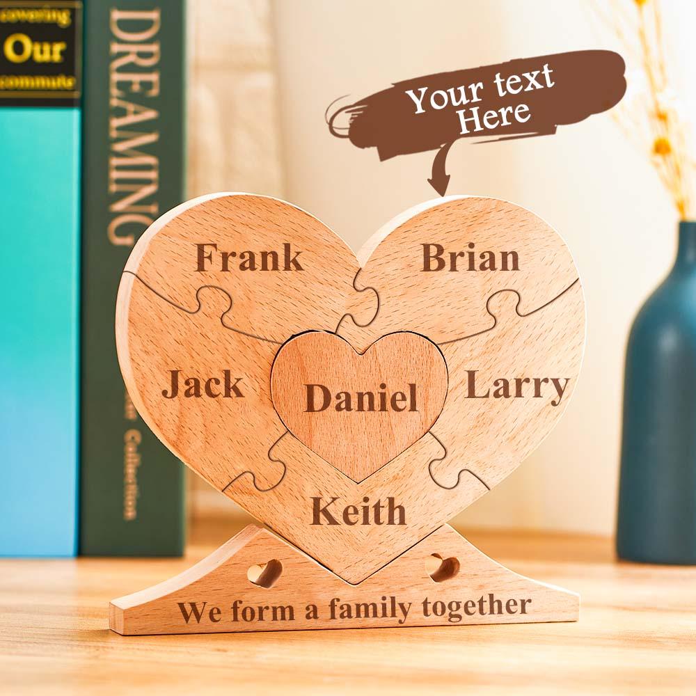 Custom Engraved Wooden Name Heart Puzzle Decor Family Name Heart Puzzle Home Decoration Father's Day Gift For Dad Gift For Grandpa