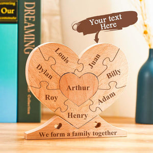 Custom Engraved Wooden Name Heart Puzzle Decor Family Name Heart Puzzle Home Decoration Father's Day Gift For Dad Gift For Grandpa