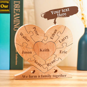 Custom Engraved Wooden Name Heart Puzzle Decor Family Name Heart Puzzle Home Decoration Father's Day Gift For Dad Gift For Grandpa