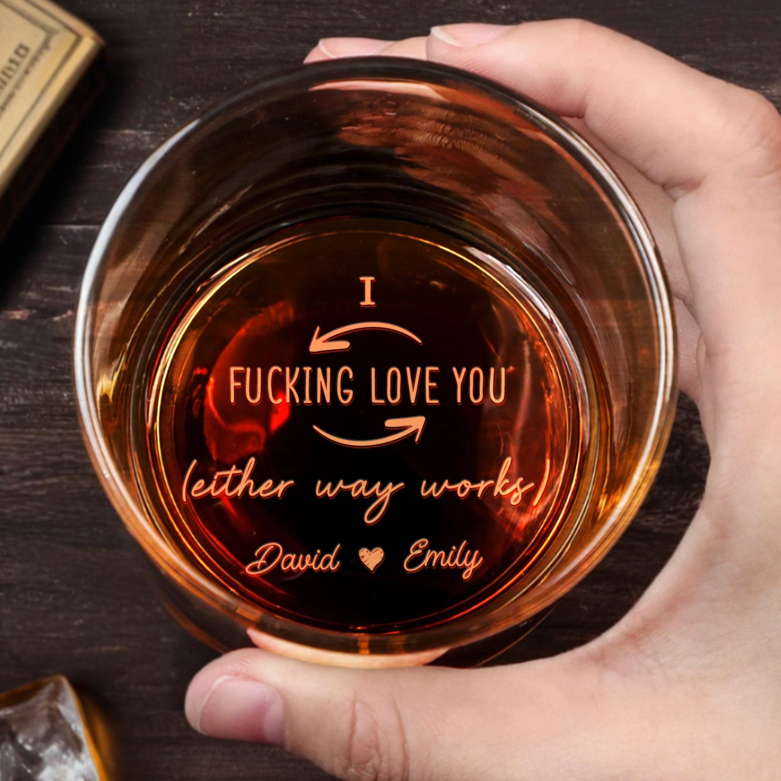I Effing Love You, Arrow And Heart Design, Personalized Engraved Whiskey Glass, Gift For Couples and Partners