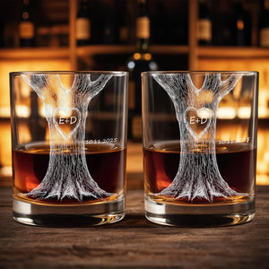 Celebrate Your Love With Our Tree Design Custom Whiskey Glass, Gift for Couples