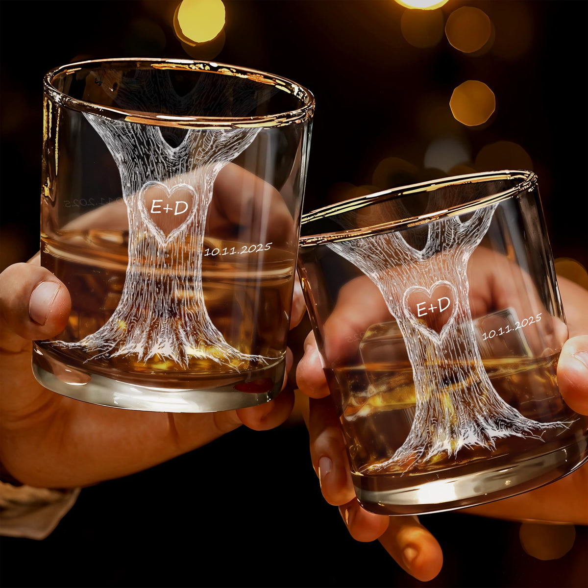 Celebrate Your Love With Our Tree Design Custom Whiskey Glass, Gift for Couples