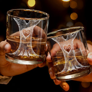 Celebrate Your Love With Our Tree Design Custom Whiskey Glass, Gift for Couples