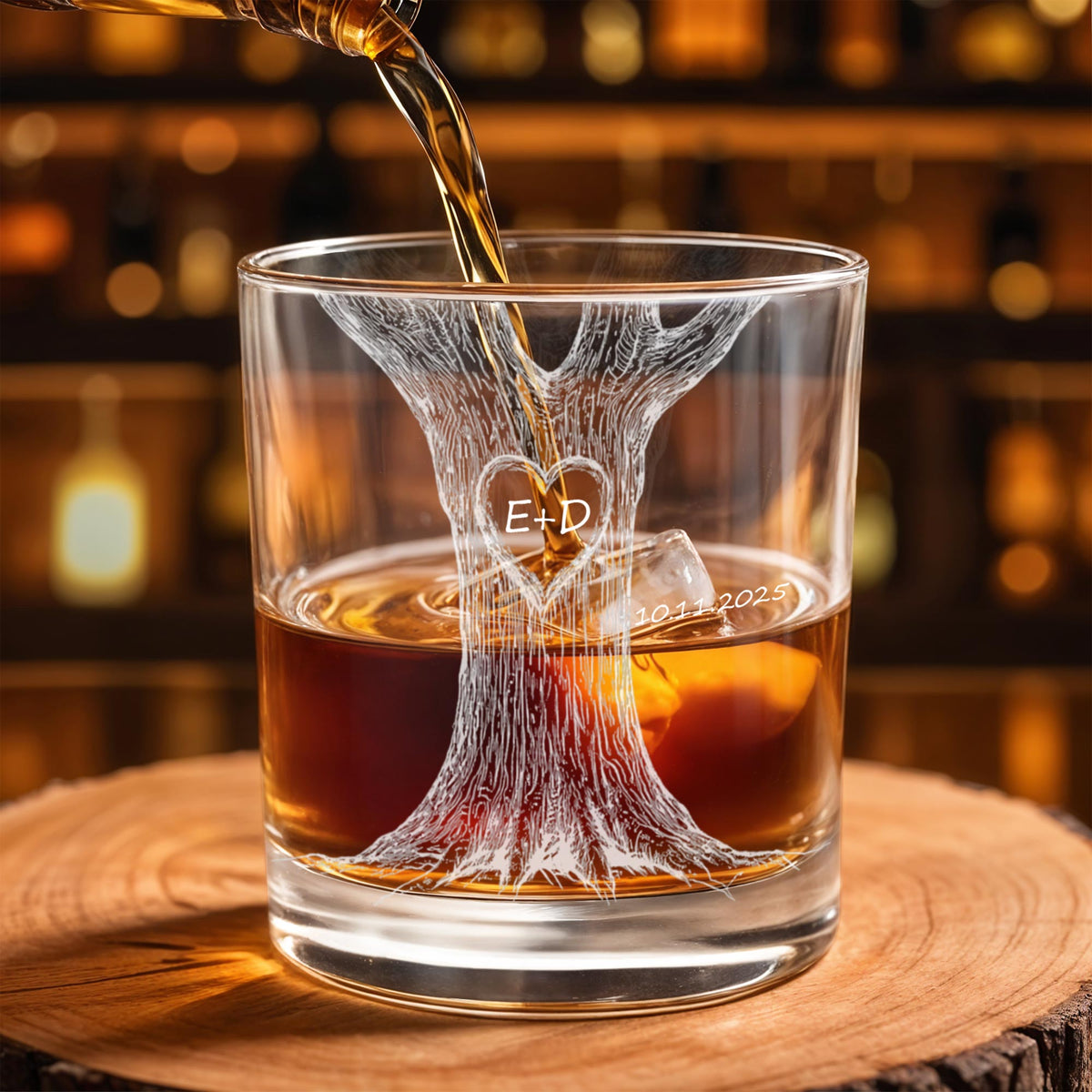 Celebrate Your Love With Our Tree Design Custom Whiskey Glass, Gift for Couples