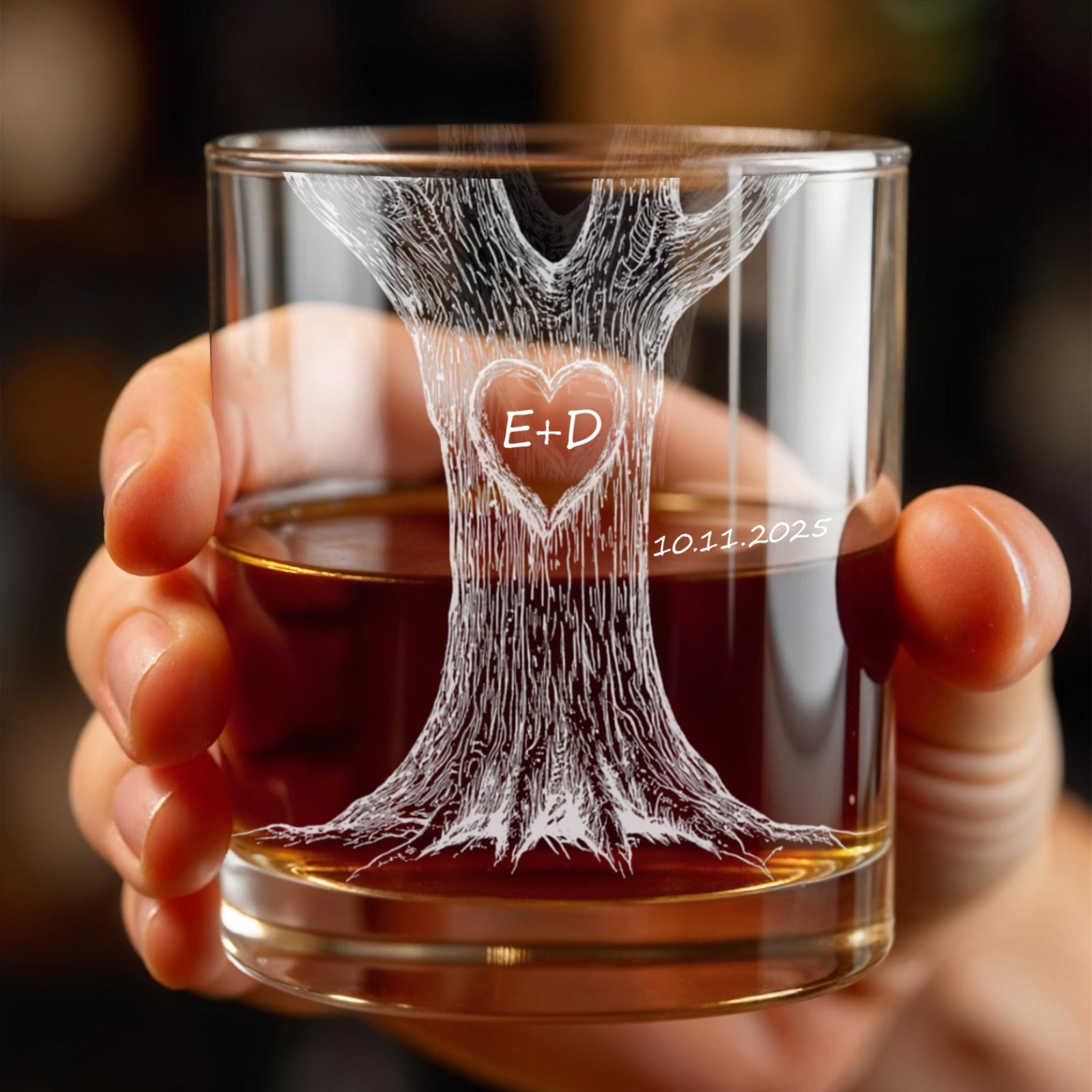 Celebrate Your Love With Our Tree Design Custom Whiskey Glass, Gift for Couples