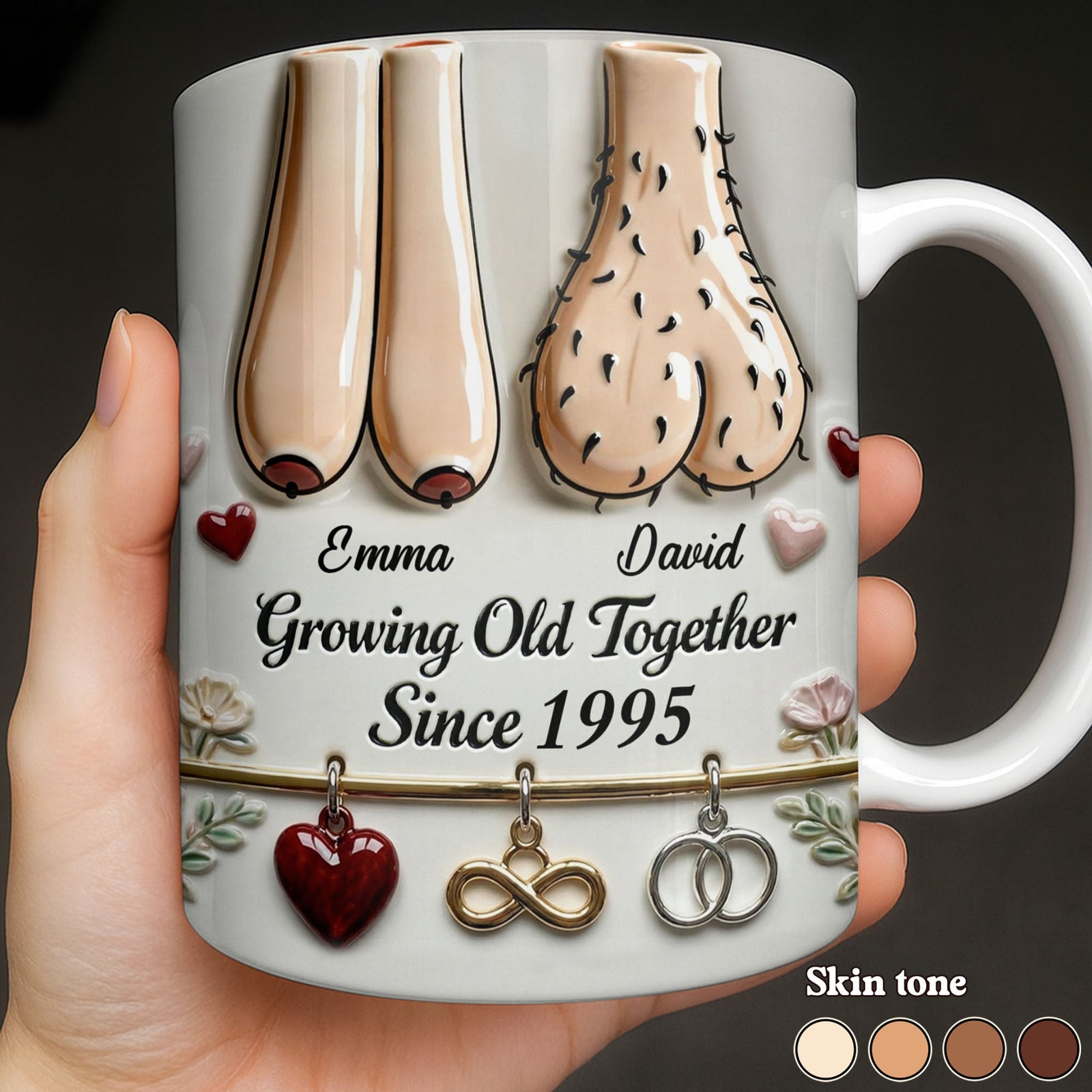 Growing Old Together With Hearts And Symbols,Coffee Mug,Gift For Couples