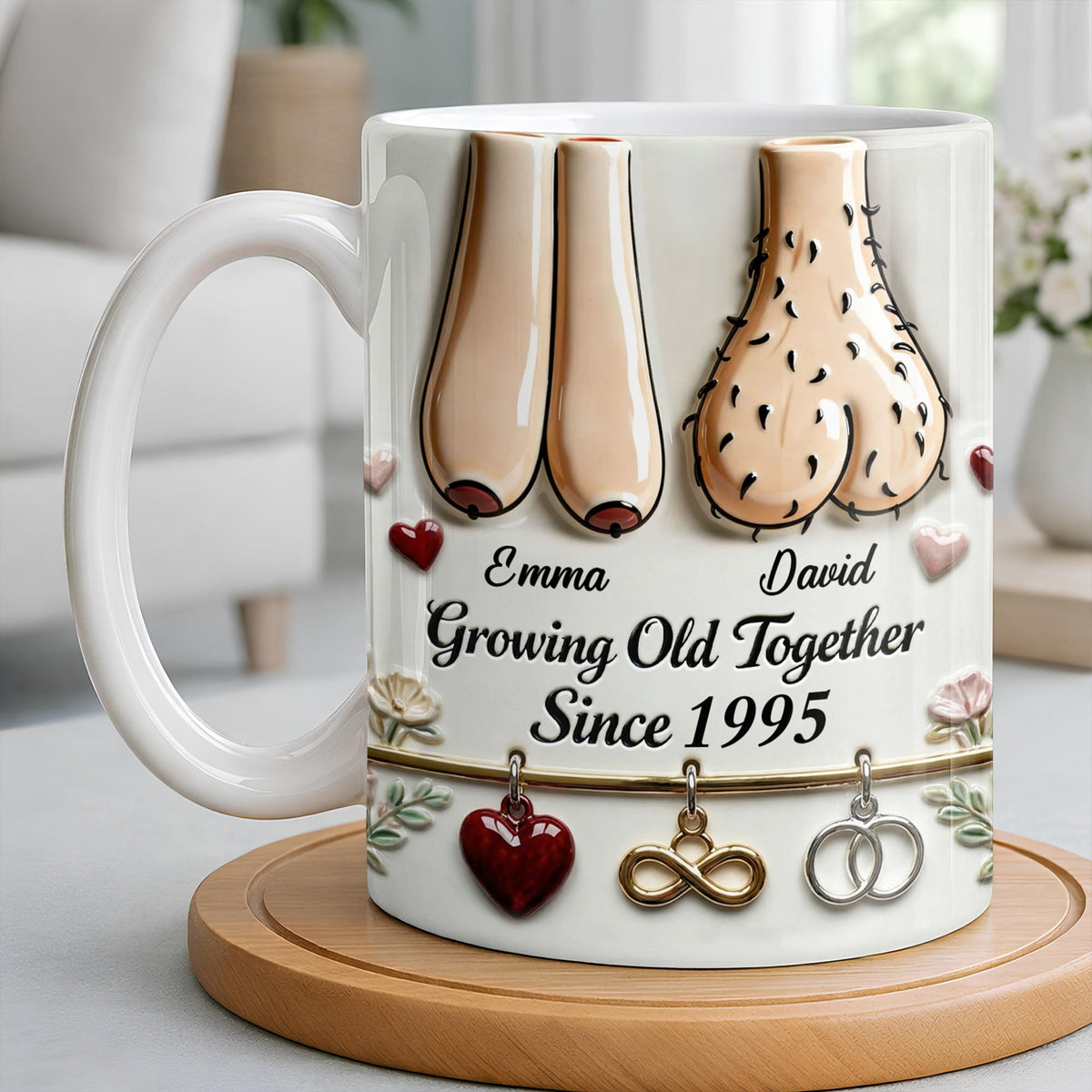 Growing Old Together With Hearts And Symbols,Coffee Mug,Gift For Couples