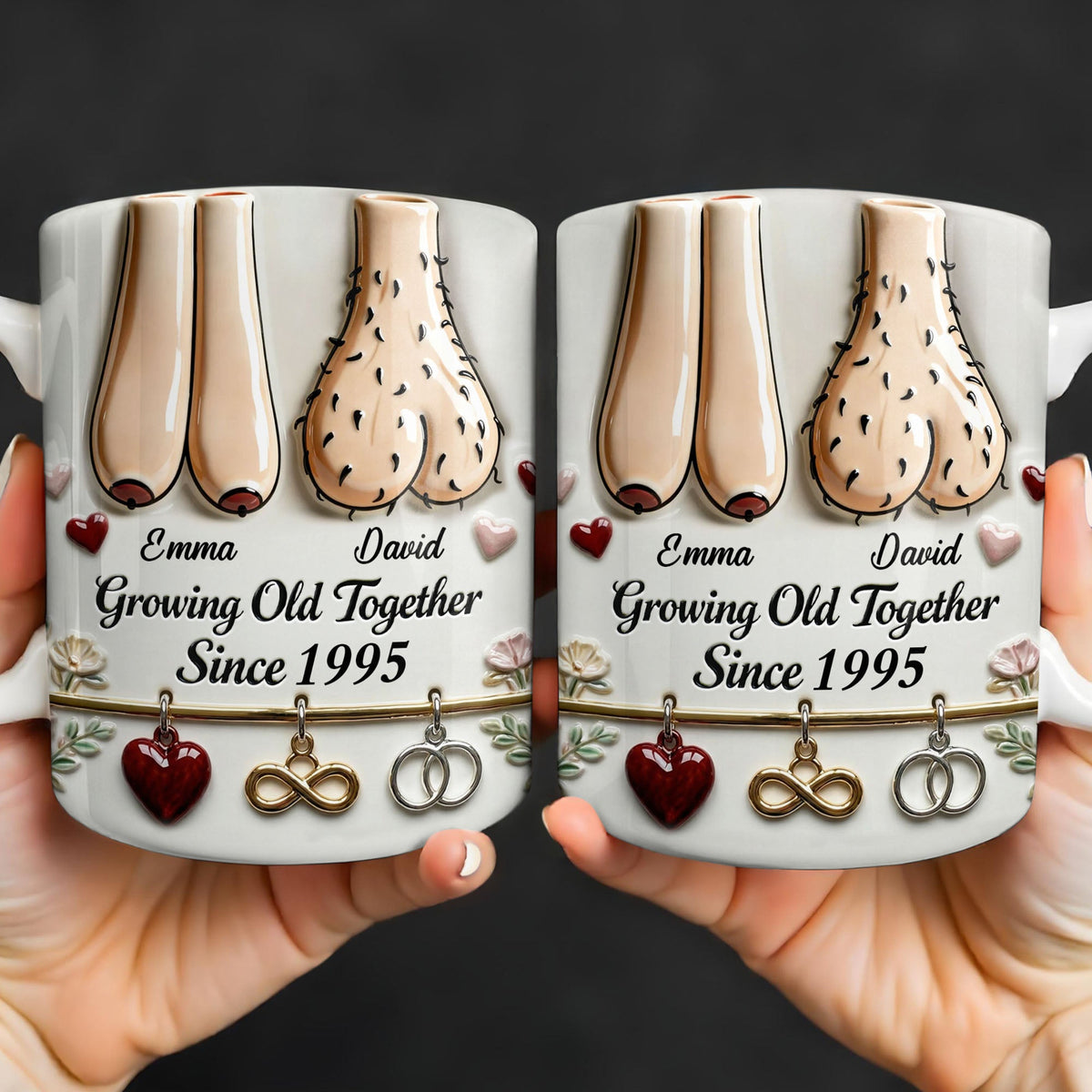 Growing Old Together With Hearts And Symbols,Coffee Mug,Gift For Couples