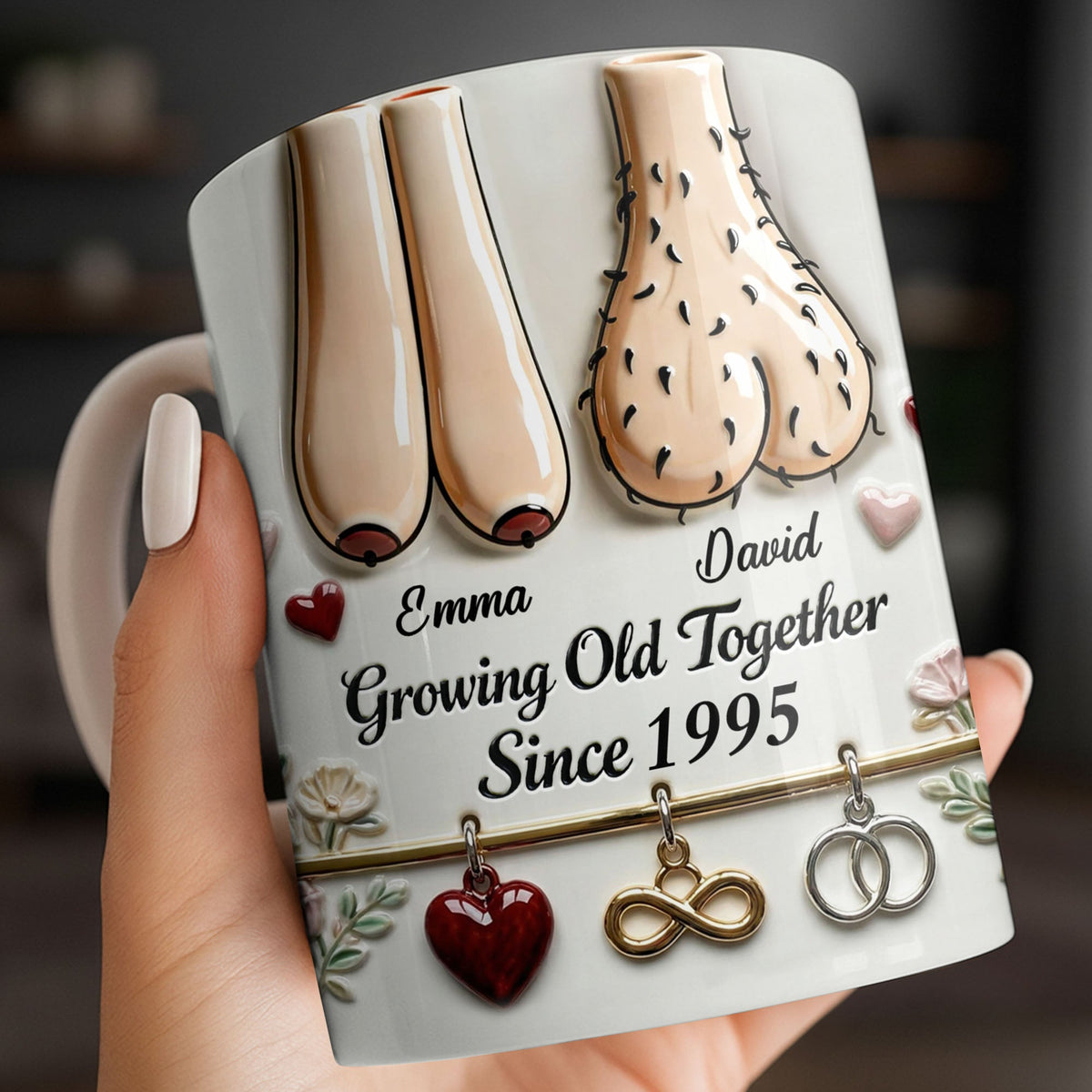Growing Old Together With Hearts And Symbols,Coffee Mug,Gift For Couples