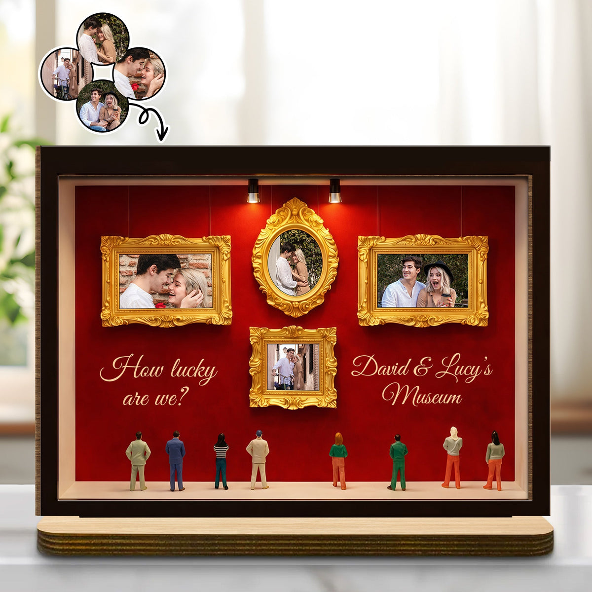 How Lucky Are We, Museum Frames And Miniature People, Personalized Gift for Couples and Families
