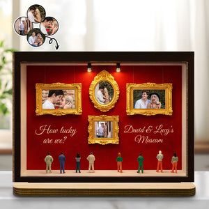 How Lucky Are We, Museum Frames And Miniature People, Personalized Gift for Couples and Families