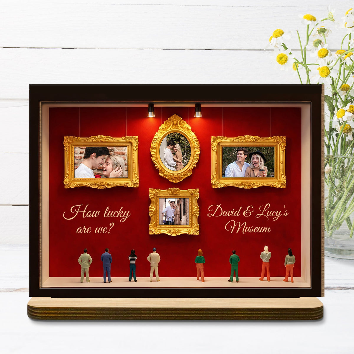 How Lucky Are We, Museum Frames And Miniature People, Personalized Gift for Couples and Families