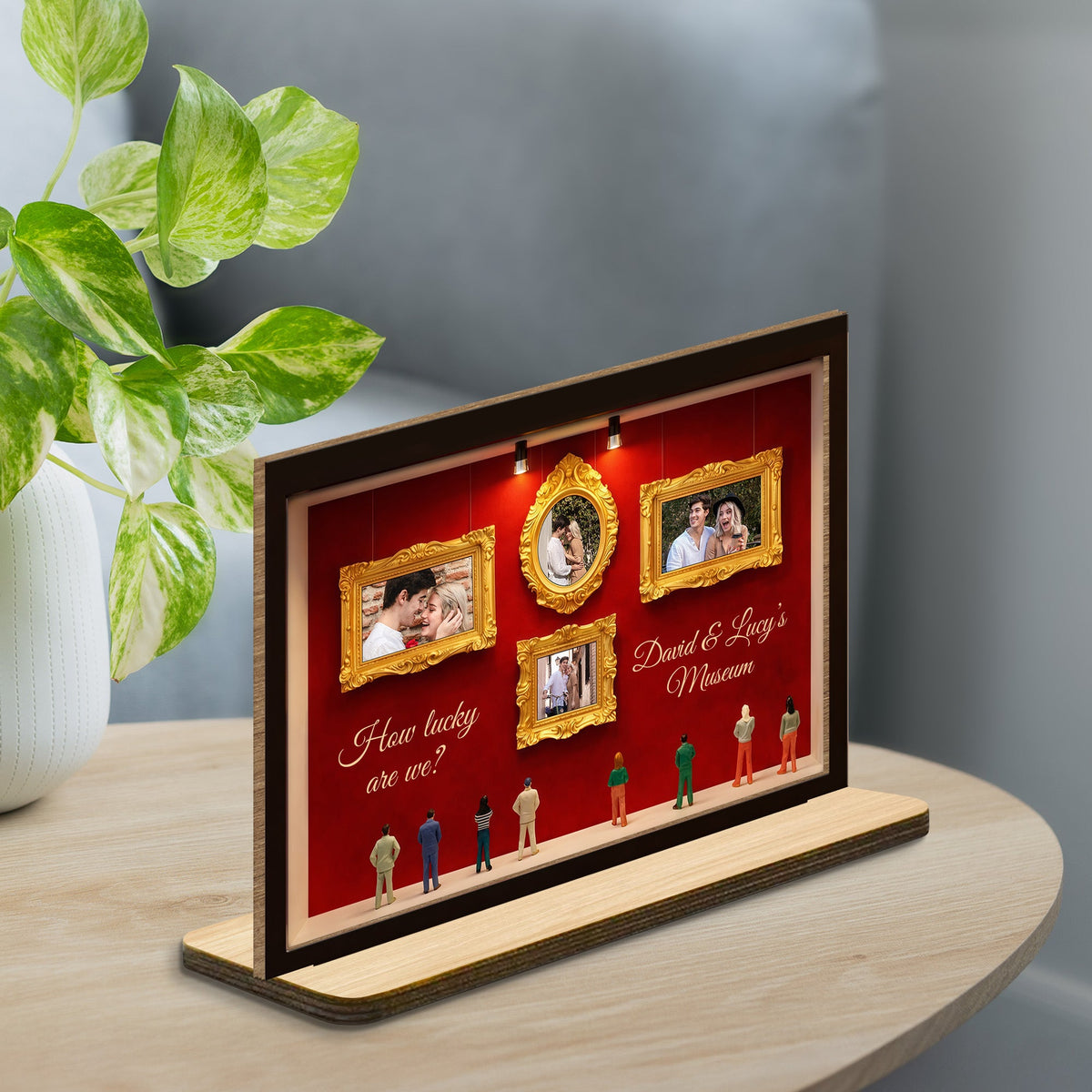 How Lucky Are We, Museum Frames And Miniature People, Personalized Gift for Couples and Families