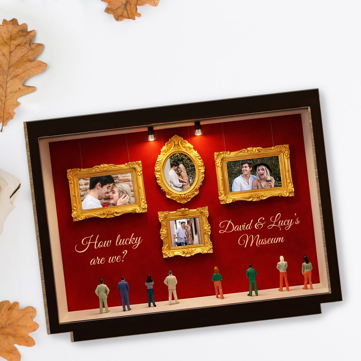 How Lucky Are We, Museum Frames And Miniature People, Personalized Gift for Couples and Families