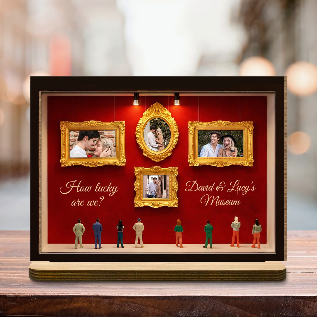 How Lucky Are We, Museum Frames And Miniature People, Personalized Gift for Couples and Families
