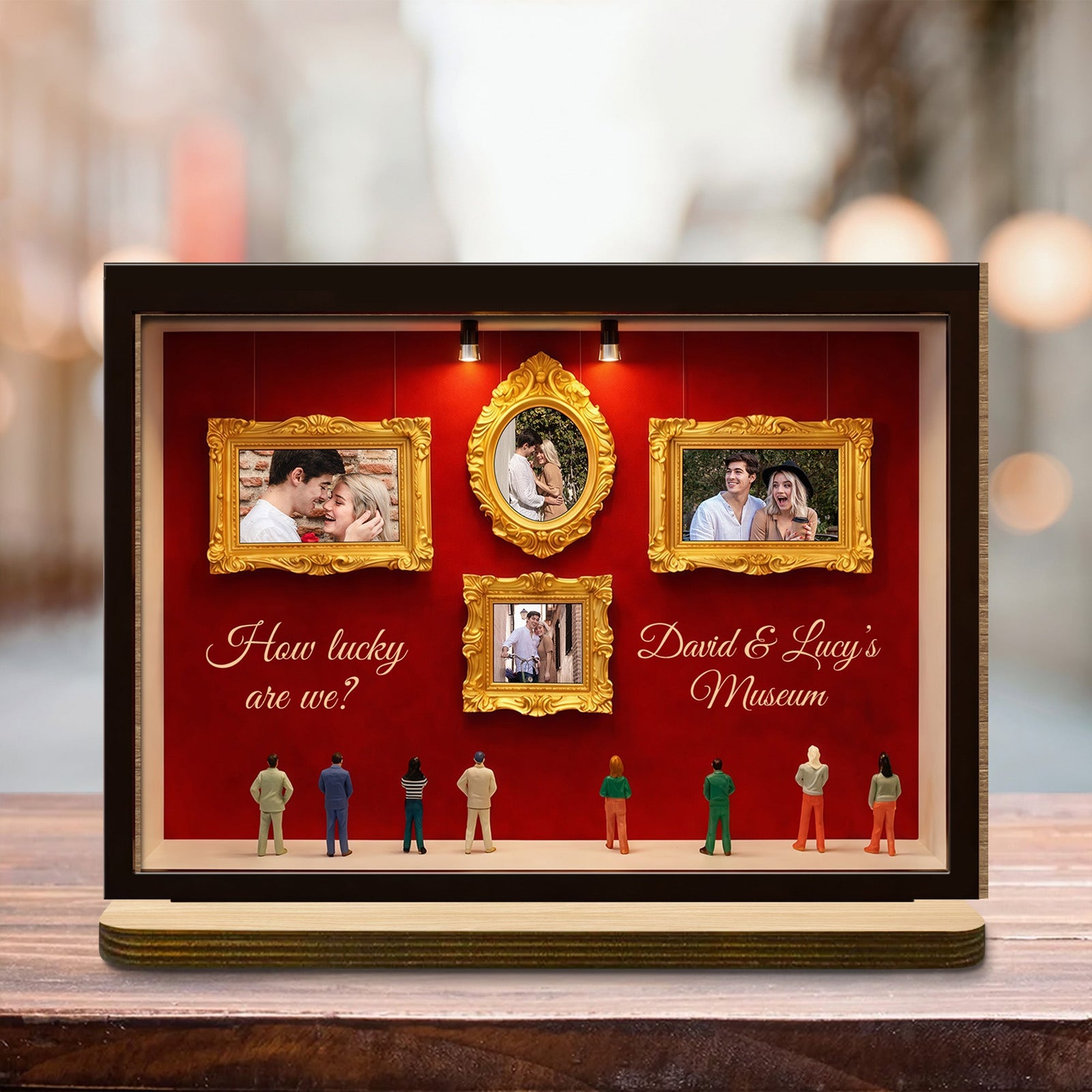 How Lucky Are We, Museum Frames And Miniature People, Personalized Gift for Couples and Families