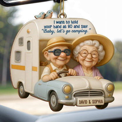 Hold Your Hand At 80, Baby Let s Go Camping, Custom Wood Ornament, Gift For Elderly Couples A