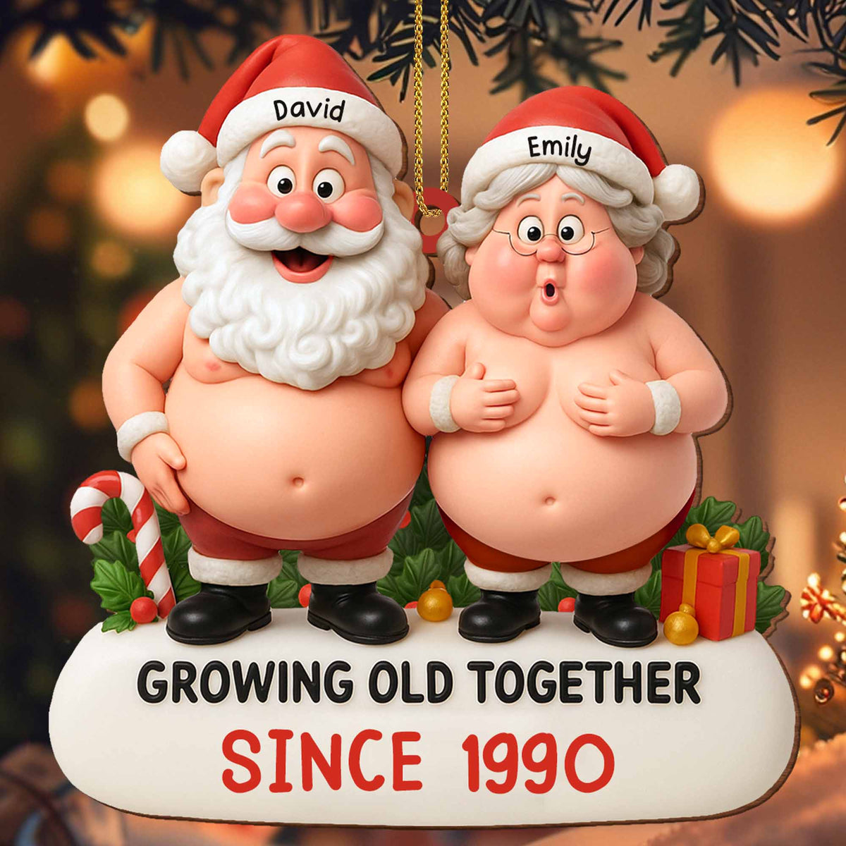 Growing Old Together, Santa And Mrs. Claus Ornament, Gift For Couples