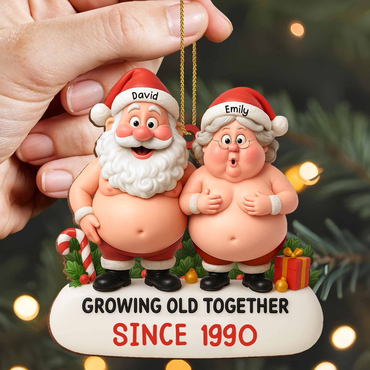 Growing Old Together, Santa And Mrs. Claus Ornament, Gift For Couples