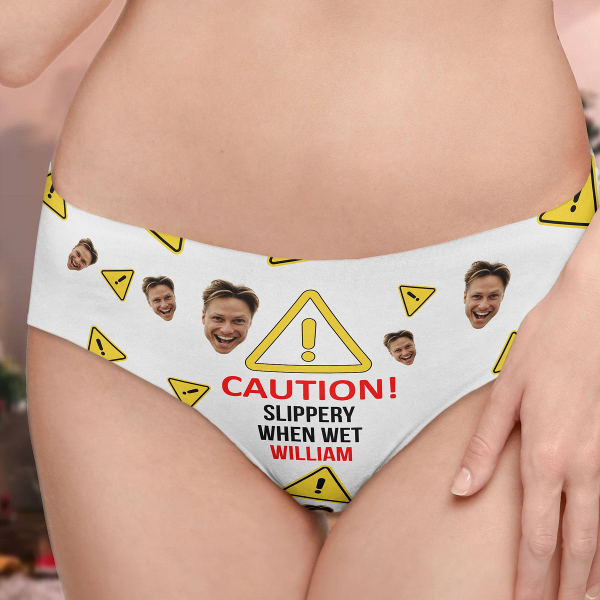 Caution Slippery When Wet, Personalized Women's Low-waisted Brief, Gift For Wife