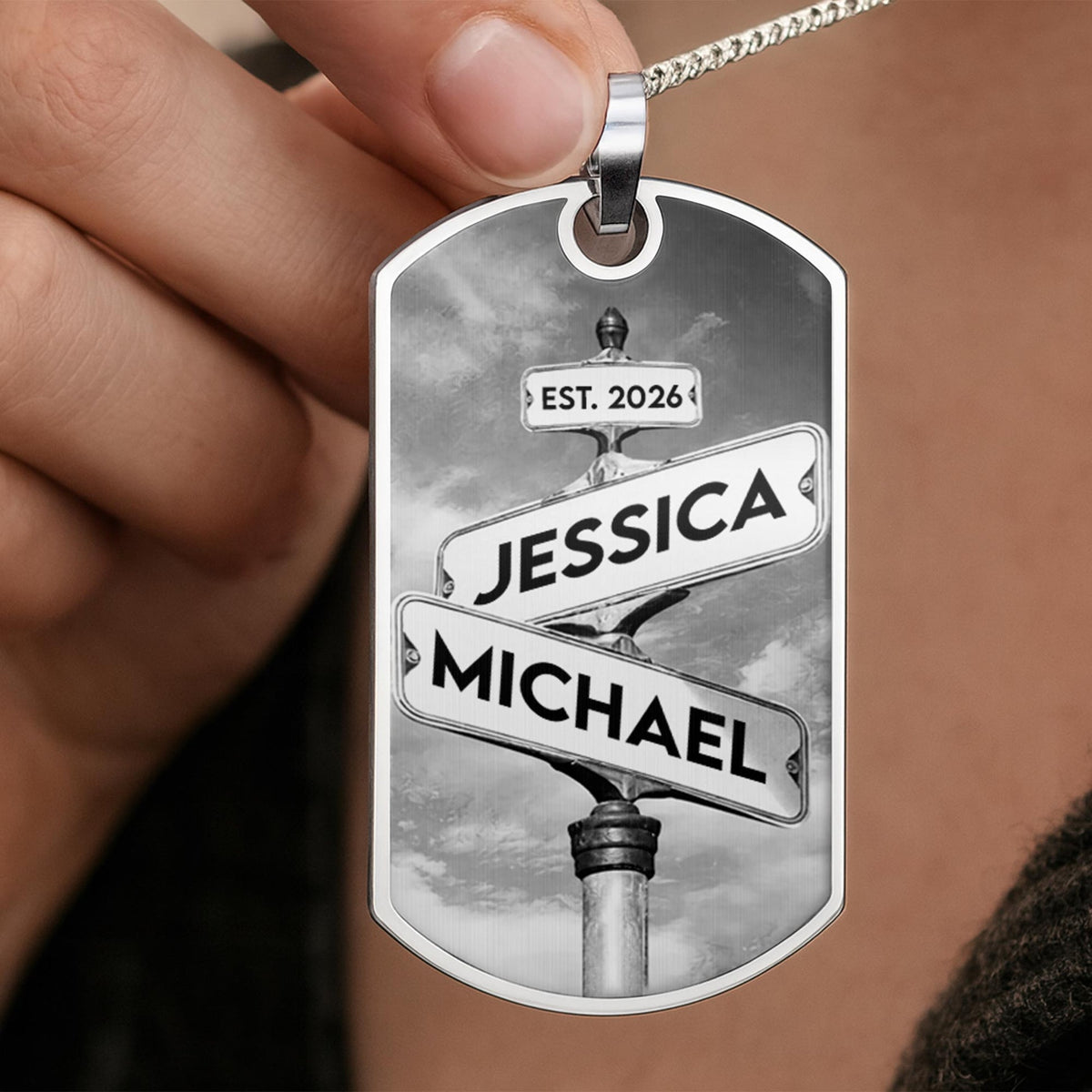 Customizable Street Sign Design Necklace, Personalized Custom Dog Tag Necklace, Gift For Couples
