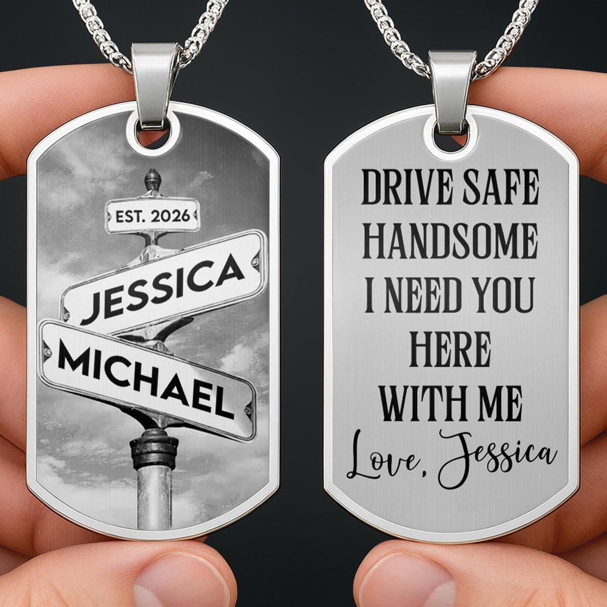 Customizable Street Sign Design Necklace, Personalized Custom Dog Tag Necklace, Gift For Couples