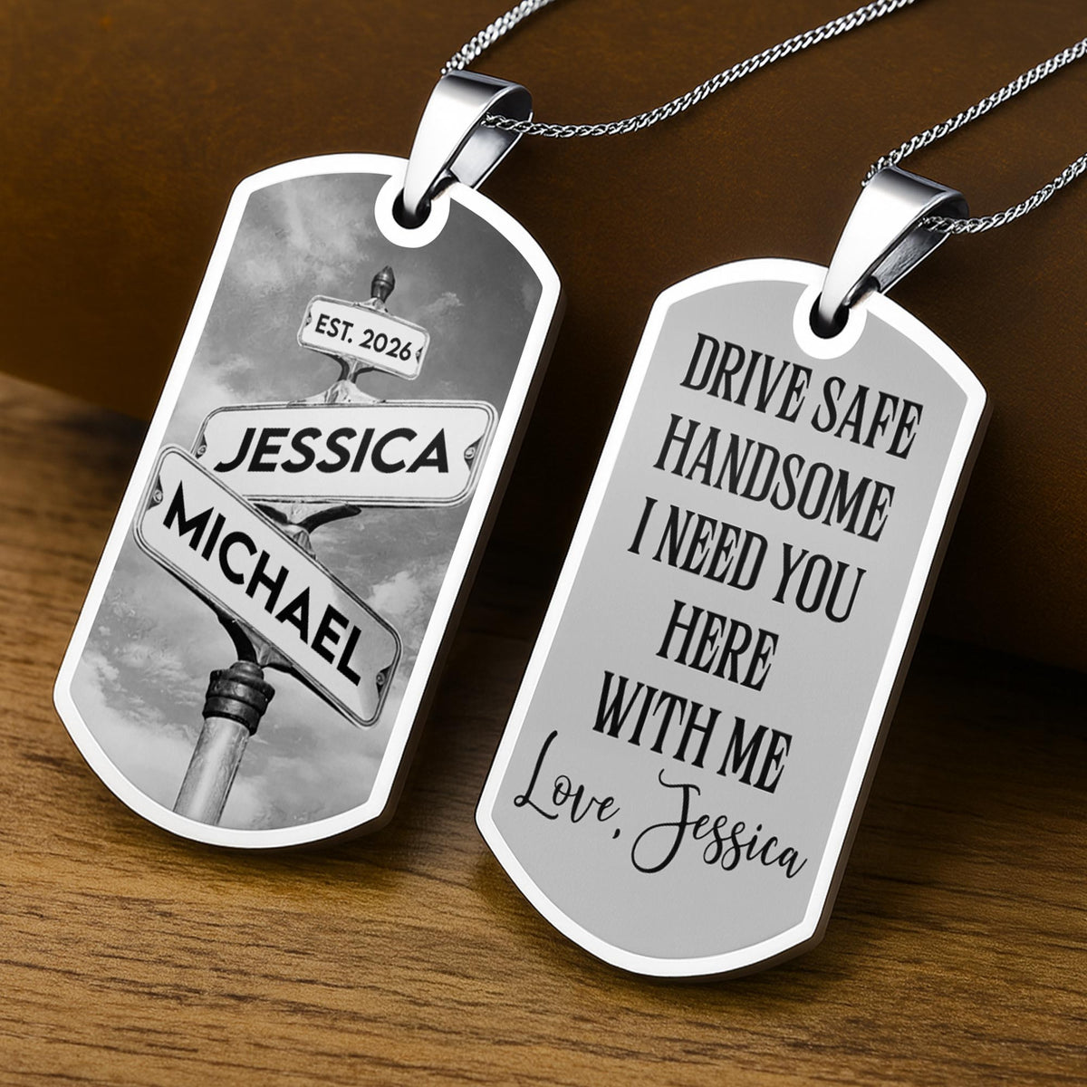 Customizable Street Sign Design Necklace, Personalized Custom Dog Tag Necklace, Gift For Couples
