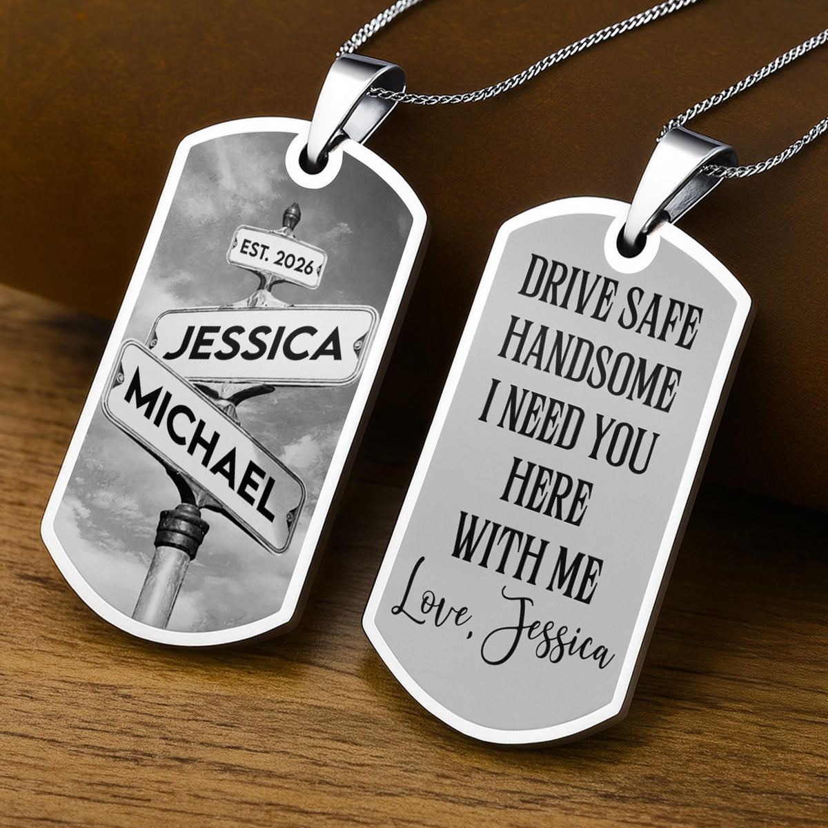 Customizable Street Sign Design Necklace, Personalized Custom Dog Tag Necklace, Gift For Couples