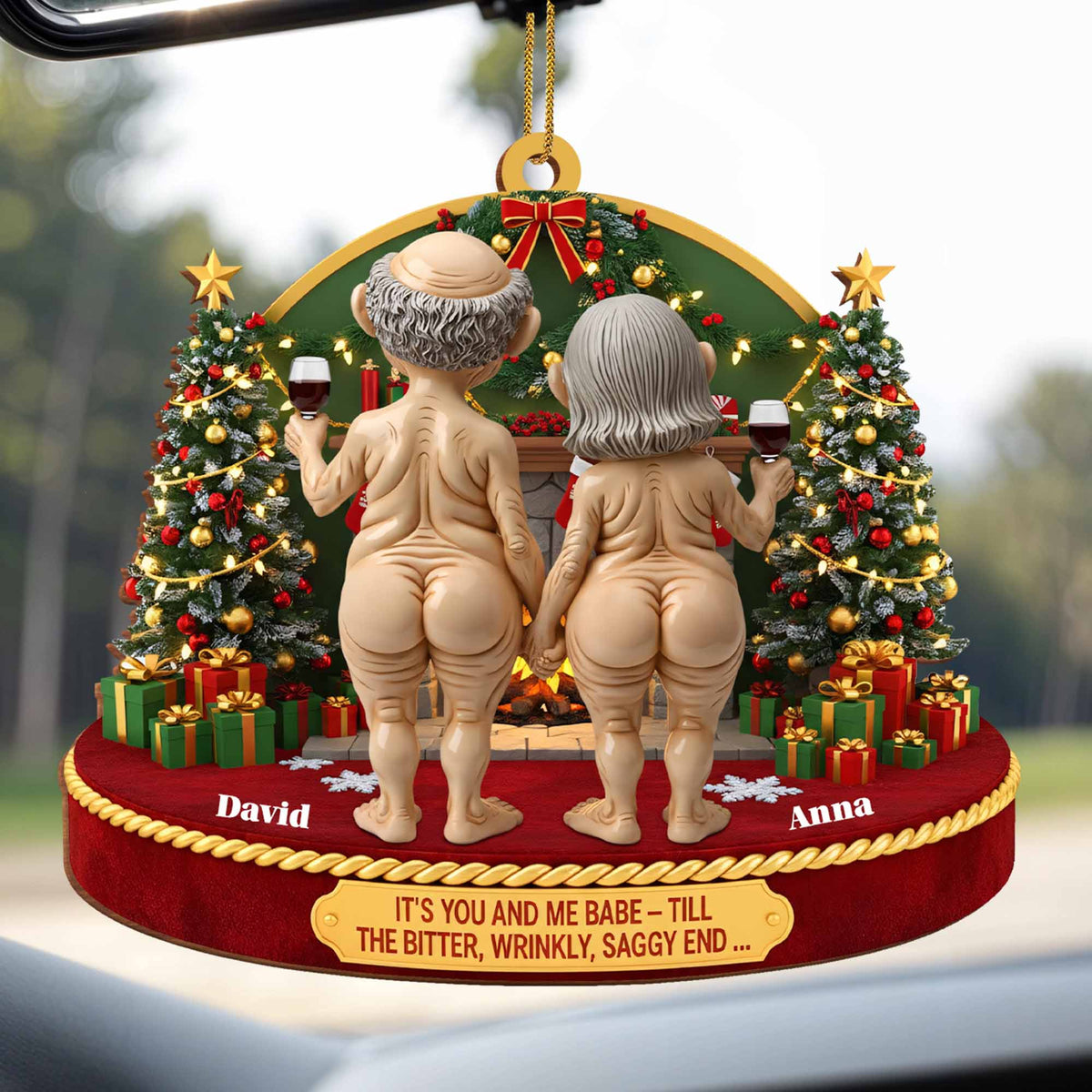 It's You And Me Babe - Till The End, Christmas Tree And Elderly Couple, Custom Wood Ornament, Gift For Couples And Spouses