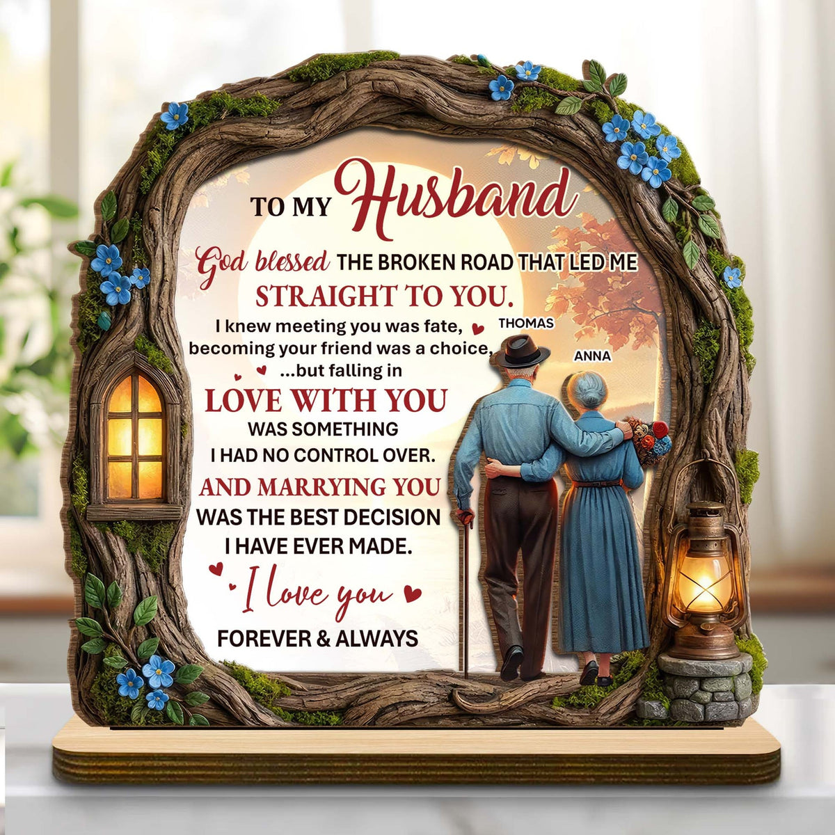 To My Husband, Tree And Lantern Design, Personalized Wood Plaque, Gift For Husband