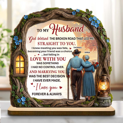 To My Husband, Tree And Lantern Design, Personalized Wood Plaque, Gift For Husband