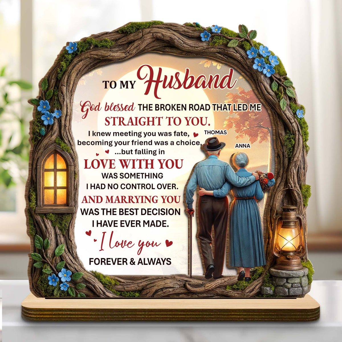 To My Husband, Tree And Lantern Design, Personalized Wood Plaque, Gift For Husband