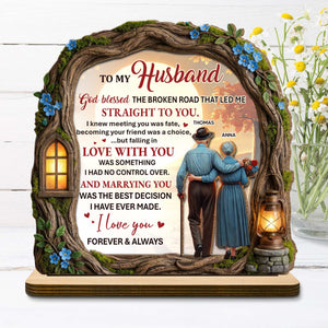 To My Husband, Tree And Lantern Design, Personalized Wood Plaque, Gift For Husband