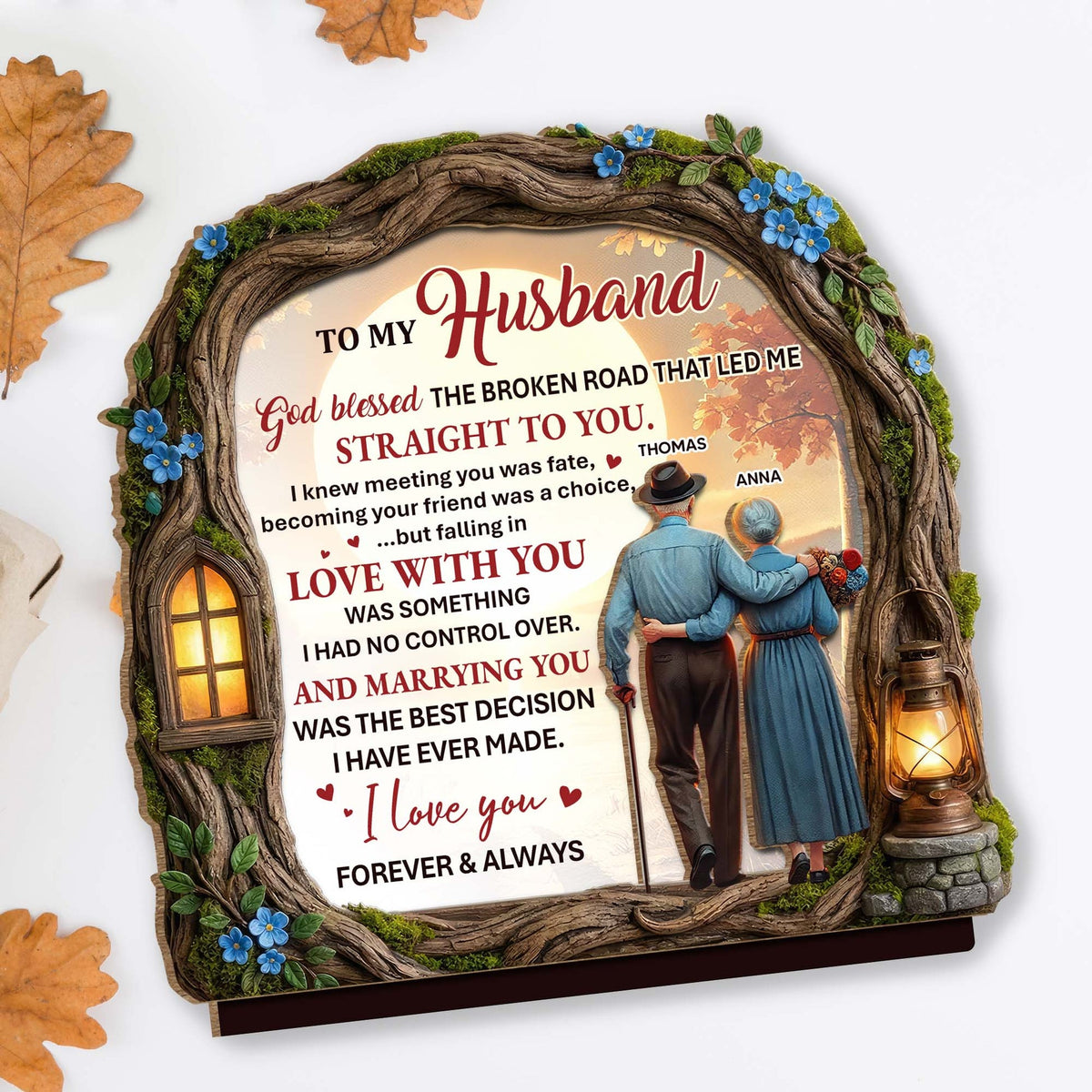 To My Husband, Tree And Lantern Design, Personalized Wood Plaque, Gift For Husband