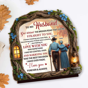 To My Husband, Tree And Lantern Design, Personalized Wood Plaque, Gift For Husband