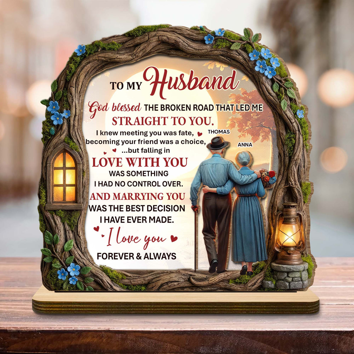 To My Husband, Tree And Lantern Design, Personalized Wood Plaque, Gift For Husband