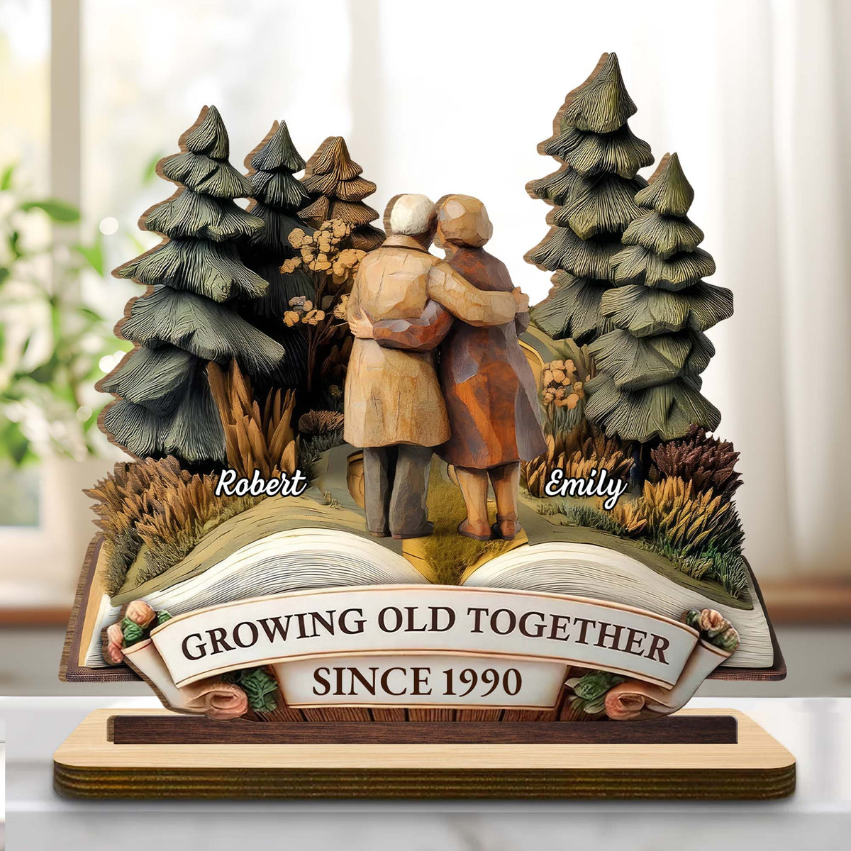 Growing Old Together With Couple And Trees, Personalized Wood Plaque, Gift For Couples And Parents
