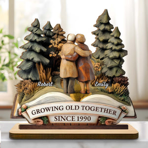 Growing Old Together With Couple And Trees, Personalized Wood Plaque, Gift For Couples And Parents